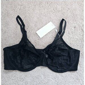 HSIA Enchante Black Lace Floral Unline Unpadded Underwire Sheer Bra New Size 40D